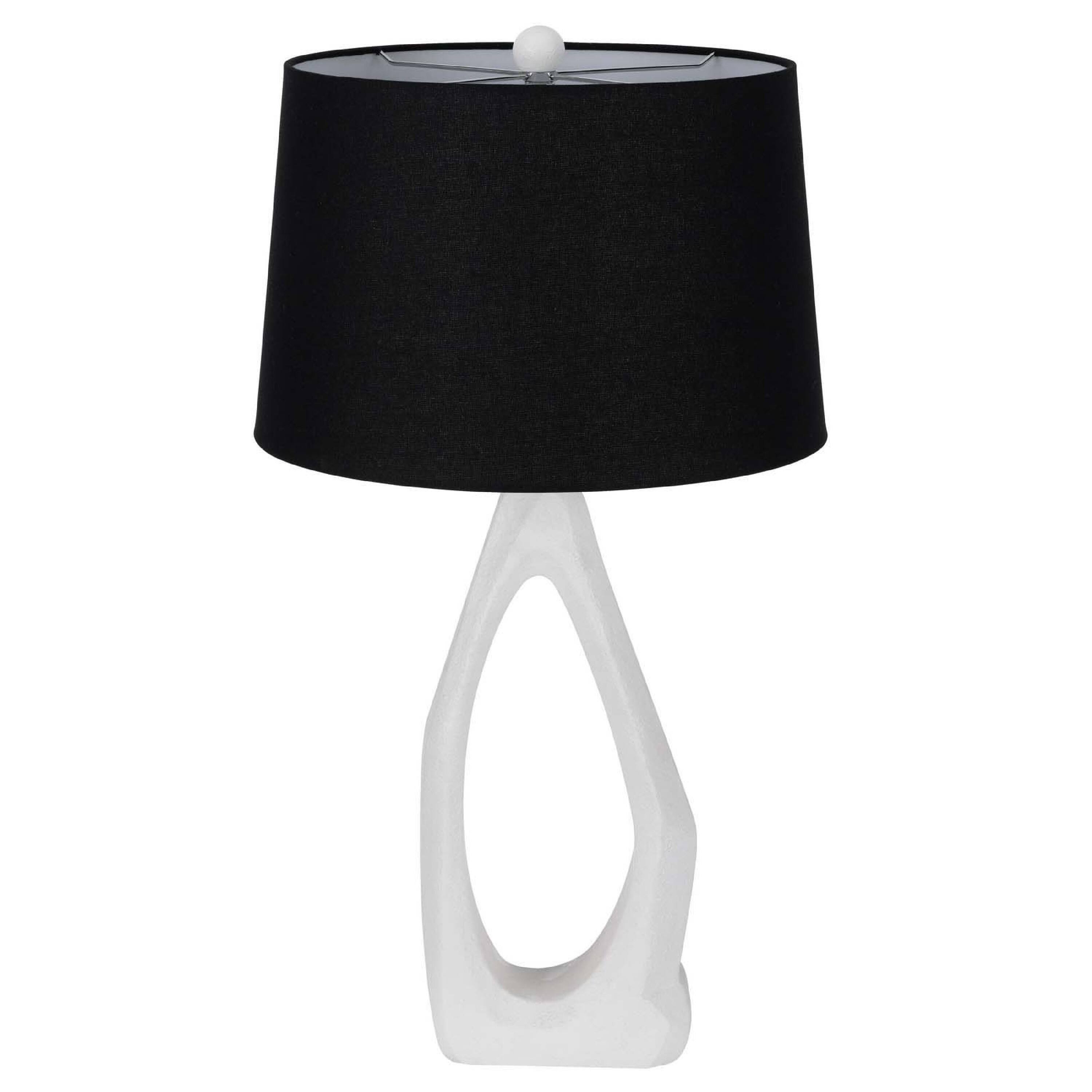Back. Manhattan Lane - Table Lamp with Drum Shade, Sculpted Resin Base, 30 Inch - Hydrocal White, Black.