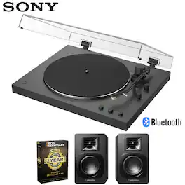 Sony - PS-LX3BT Full Auto Playback Turntable, Bluetooth + Extended Warranty & AT-SP3X Speakers Bundle