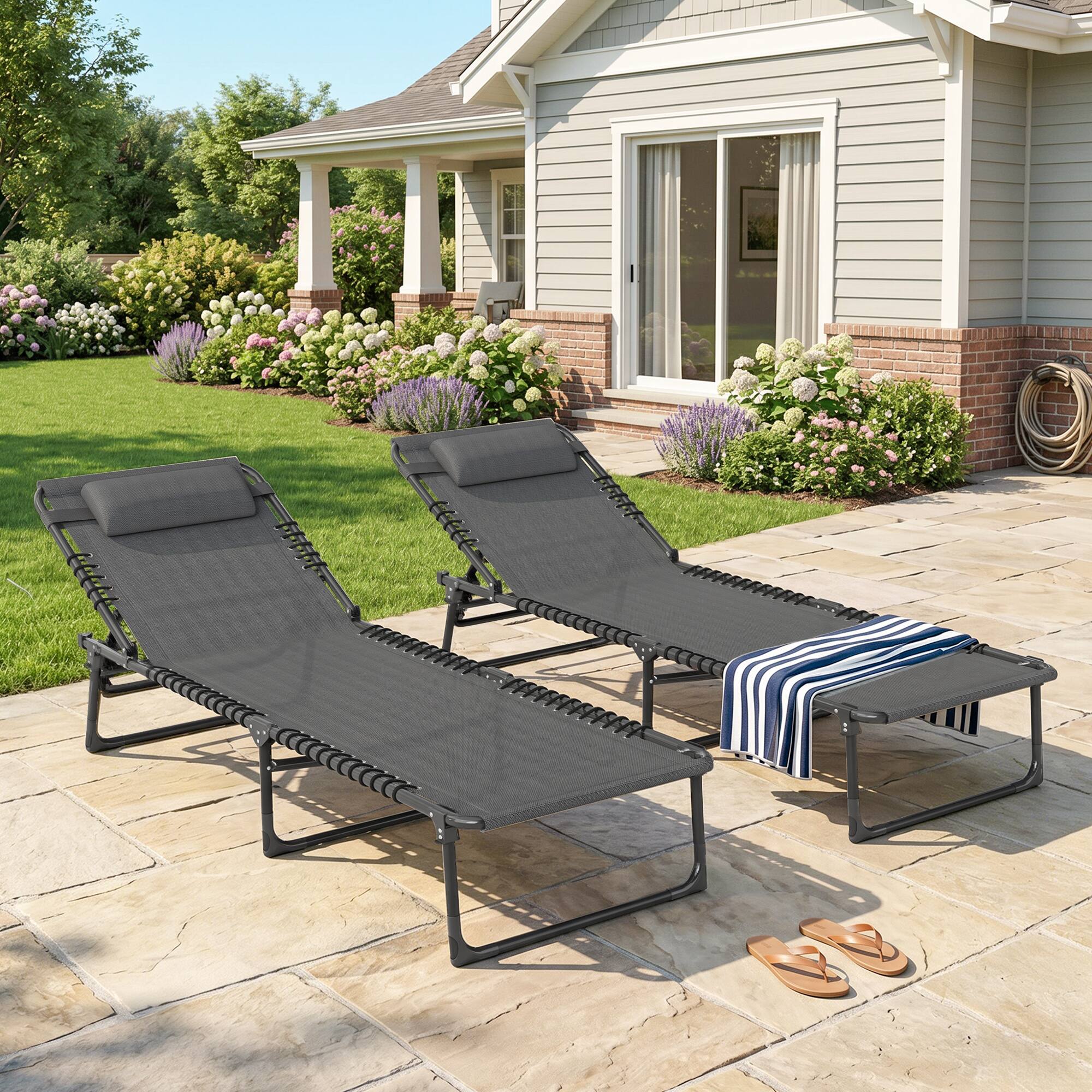 Alt View 1. Outsunny - Folding Chaise Lounge Pool Chairs with 4-Position Reclining Back, Pillow - Gray.
