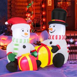 Gymax - 5FT Long Christmas Inflatables LED Lighted Xmas Double Inflatable Snowmen - Multicolor