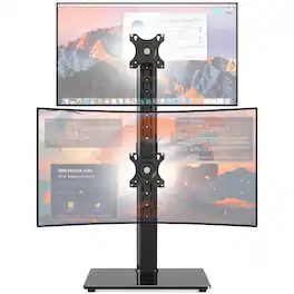 Rfiver - Dual-screen display stand, supporting height adjustment, with tempered glass base - Black