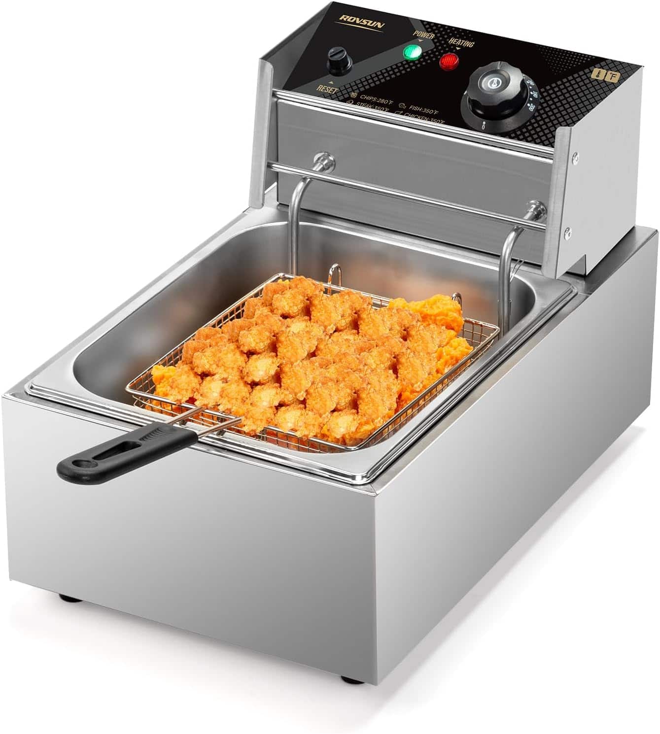 Winado - 11.4QT Electric Deep Fryer with Basket & Lid, 1700W Commercial Deep Fryer w/Adjustable Temperature Stainless Steel - Silver