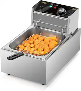 Winado - 11.4QT Electric Deep Fryer with Basket & Lid, 1700W Commercial Deep Fryer w/Adjustable Temperature Stainless Steel - Silver