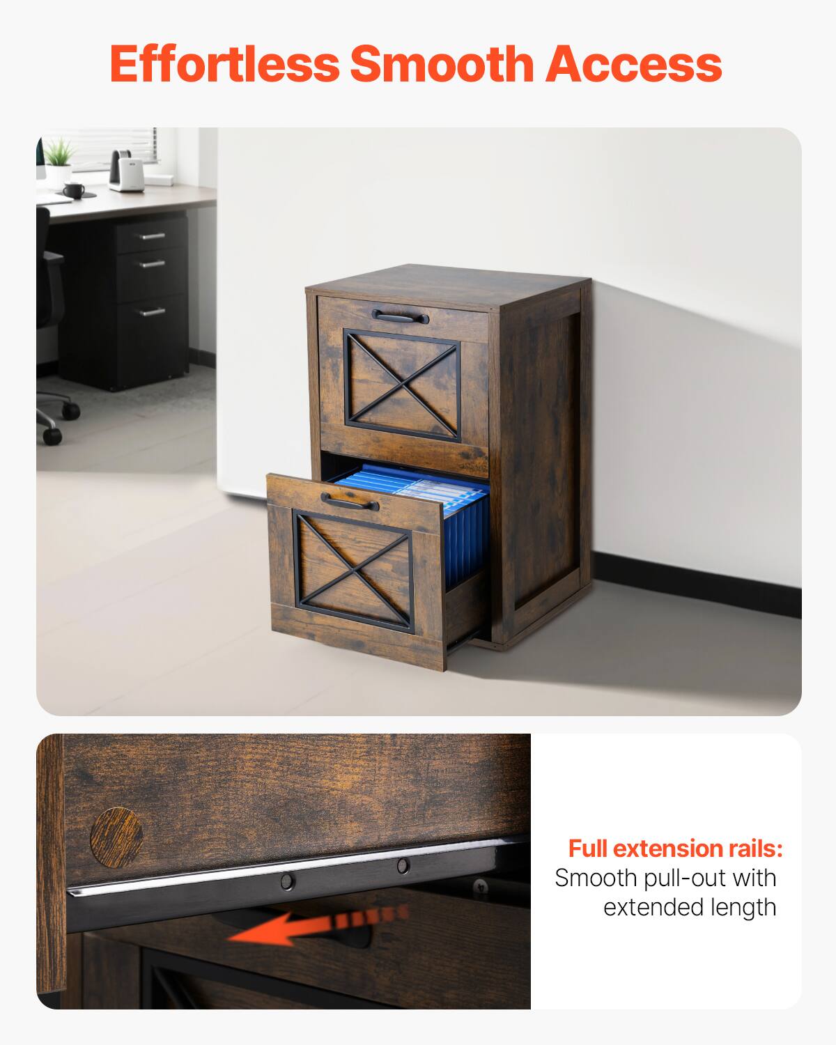 Effortless Smooth Access

Full extension rails: Smooth pull-out with extended length