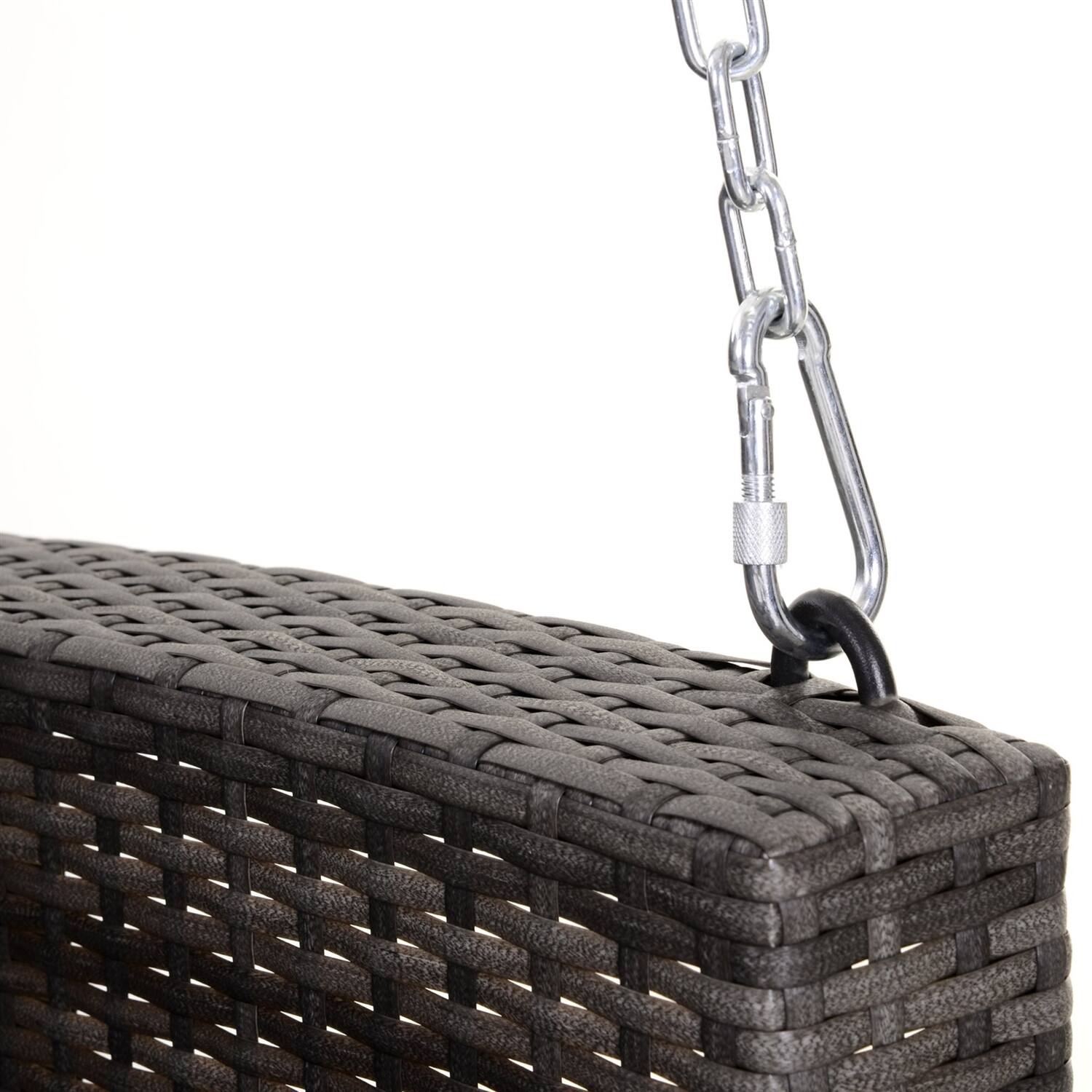 Back. Hivvago - Grey Tones Wicker Porch Swing 7ft Hanging Chain with Dark Grey Padded Cushion - Grayish Brown, Dark Charcoal Gray.