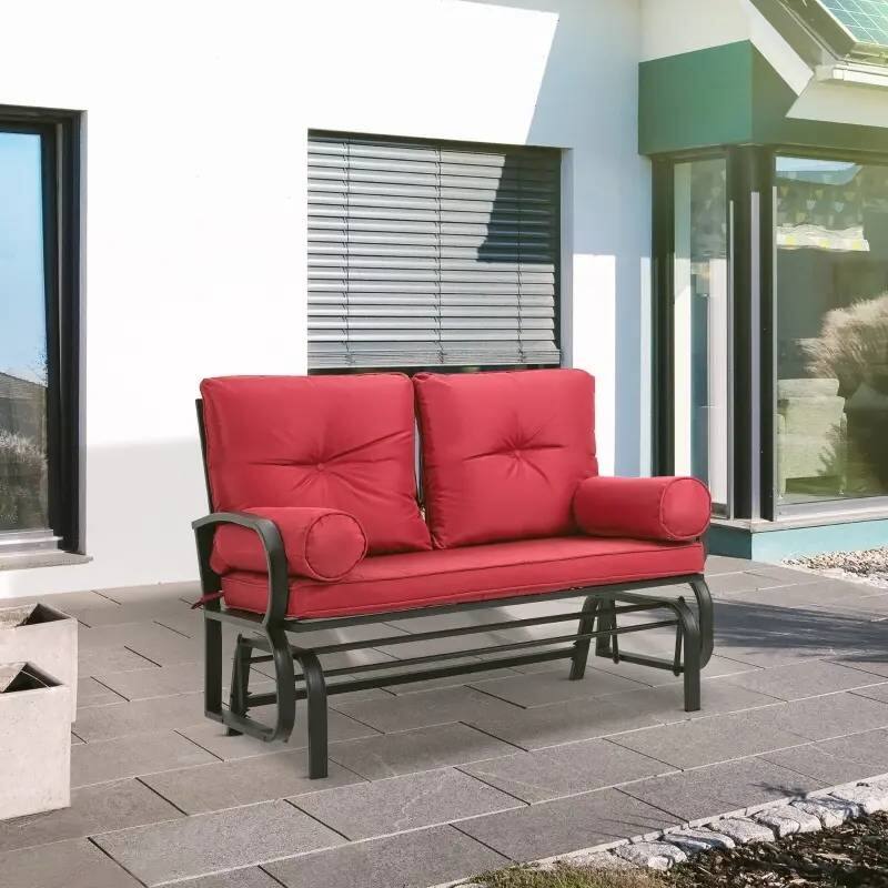 Angle. Hivvago - Steel Outdoor Garden Patio Rocking Glider Chair Loveseat with Red Cushions - red.