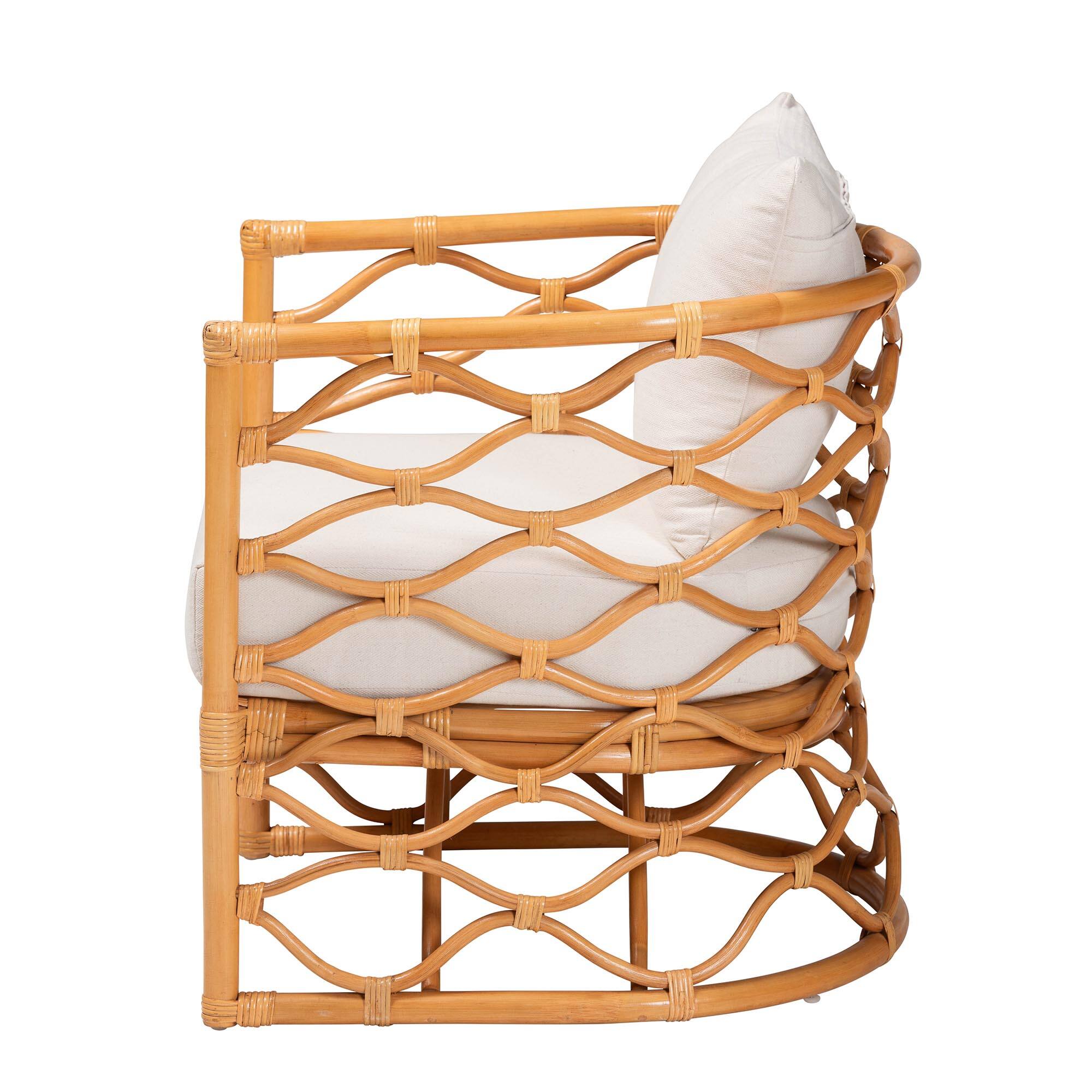 Left. bali & pari - Acelynn Bohemian Rattan Arm Chair - Light Honey.