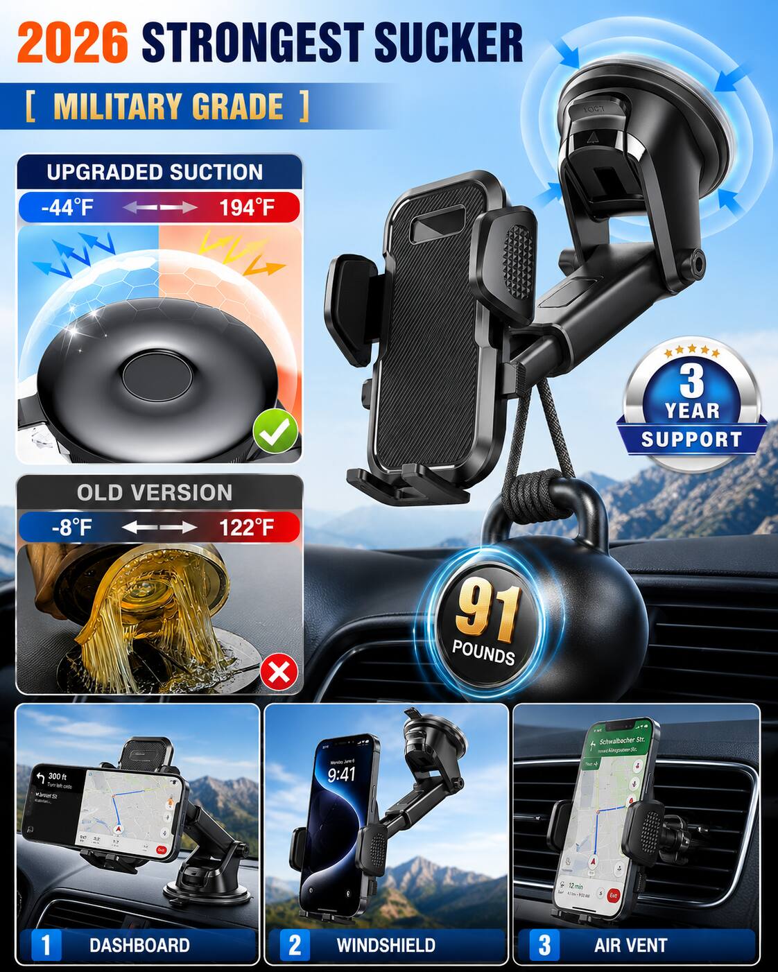 2026 STRONGEST SUCKER [ MILITARY GRADE ]
100%
UPGRADED SUCTION -44F 194F
3 YEAR SUPPORT
OLD VERSION -8F 122F X
91 POUNDS
300 ft on 
9:41
Schwalbacher 52m. www.kingsuner-St.

-
12min KI 
be
1
DASHBOARD
2
WINDSHIELD
3
AIR VENT