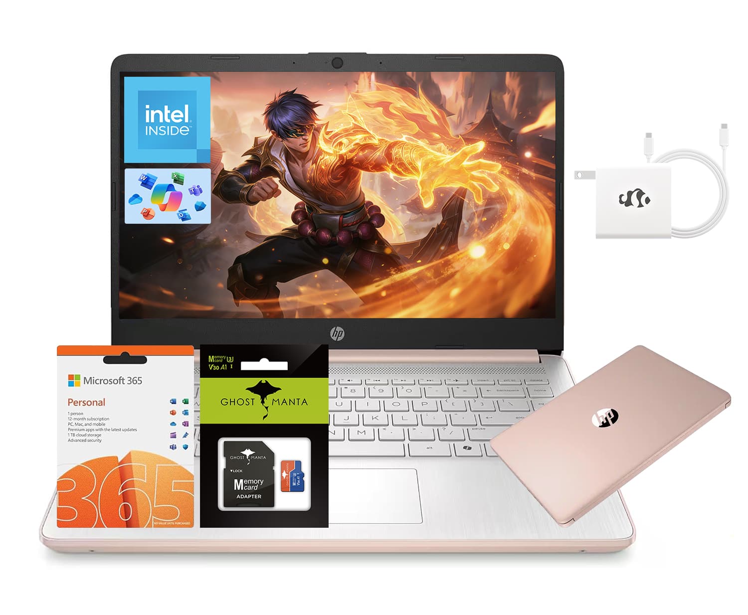 HP - 14" Laptop, Quad-Core, 4GB RAM 256GB Storage (128GB UFS+128GB SD Card) 1-Year Office 365 Copilot AI Wi-Fi 6 Win11 - Rose Gold