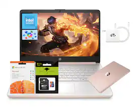 HP - 14" Laptop, Quad-Core, 4GB RAM 256GB Storage (128GB UFS+128GB SD Card) 1-Year Office 365 Copilot AI Wi-Fi 6 Win11 - Rose Gold