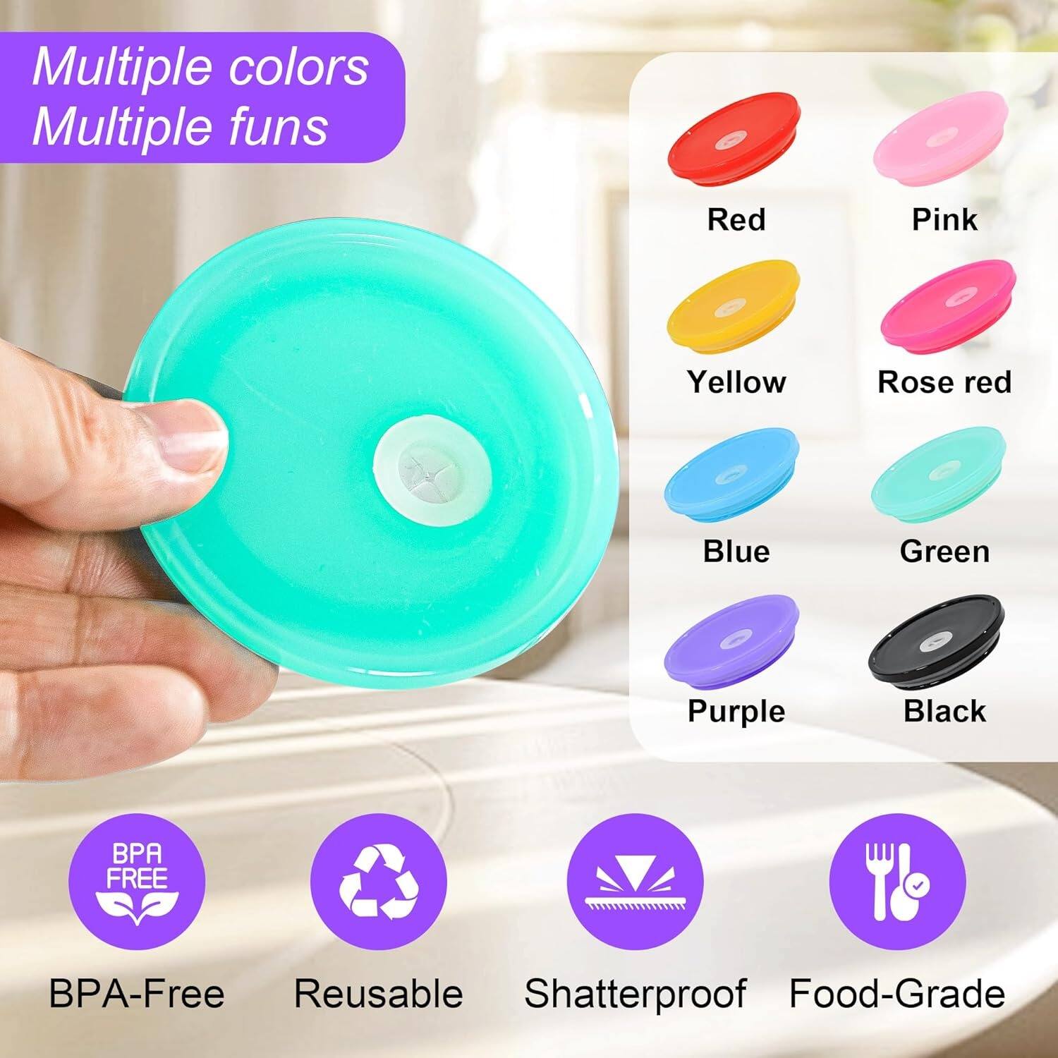 Multiple colors, Multiple funs

Colors:
- Red
- Pink
- Yellow
- Rose red
- Blue
- Green
- Purple
- Black

Features:
- BPA-Free
- Reusable
- Shatterproof
- Food-Grade