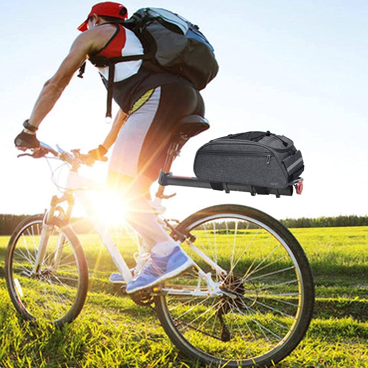 Alt View 3. mosiso - Bike Rack Bag Waterproof Bicycle Trunk Pannier  Cycling Bike Carrier Backseat Storage Luggage Saddle Shoulder Bag - Space Gray.