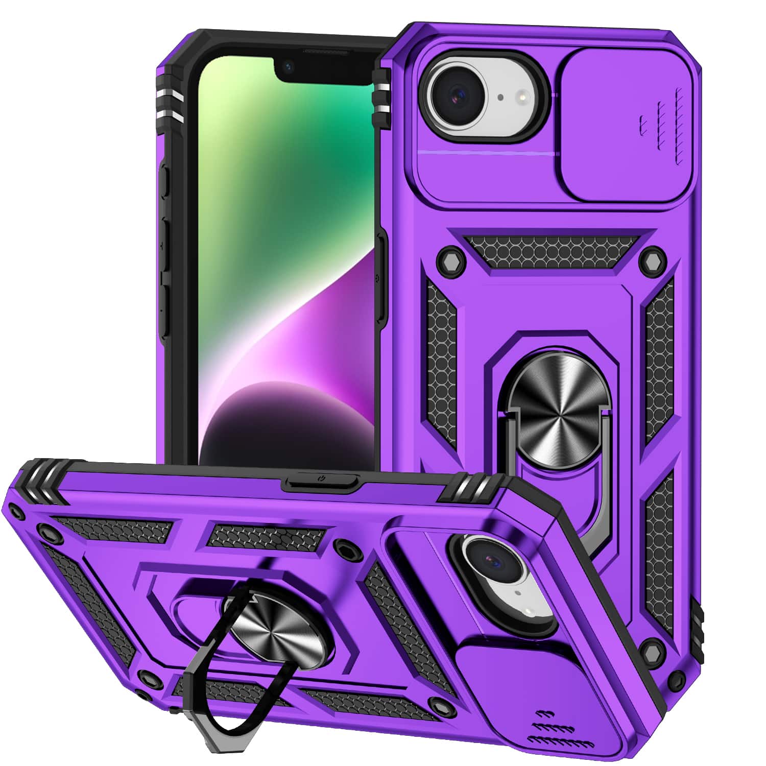 UUCOVER - Shockproof Case for iPhone 17e / iPhone 16e Slide Camera Cover Ring Stand TPU+PC Rugged Protective Back Case - Purple price history on PriceWatchPro