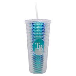 Logo Brands - Tampa Bay Rays 24oz. Iridescent Studded Travel Tumbler with Straw - Multicolor