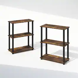 Furinno - Turn-S-Tube 3-Tier Compact Multipurpose Shelf Display Rack with Square Tube, Amber Pine/Black, Set of 2 - Amber Pine/Black