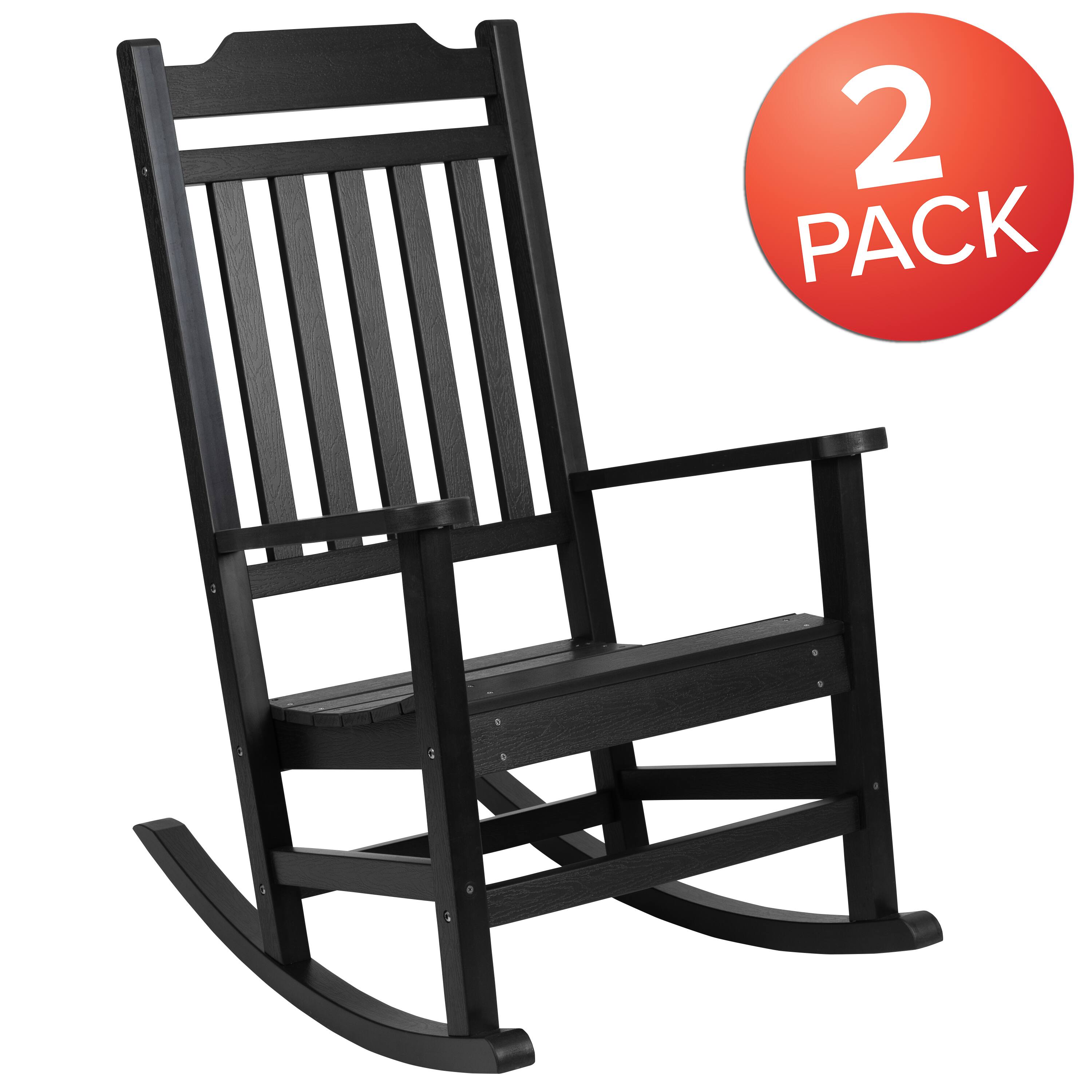 Alt View 1. Emma + Oliver - Set of 2 All-Weather Poly Resin Faux Wood Rocking Chairs for Porch &Patio - Black.