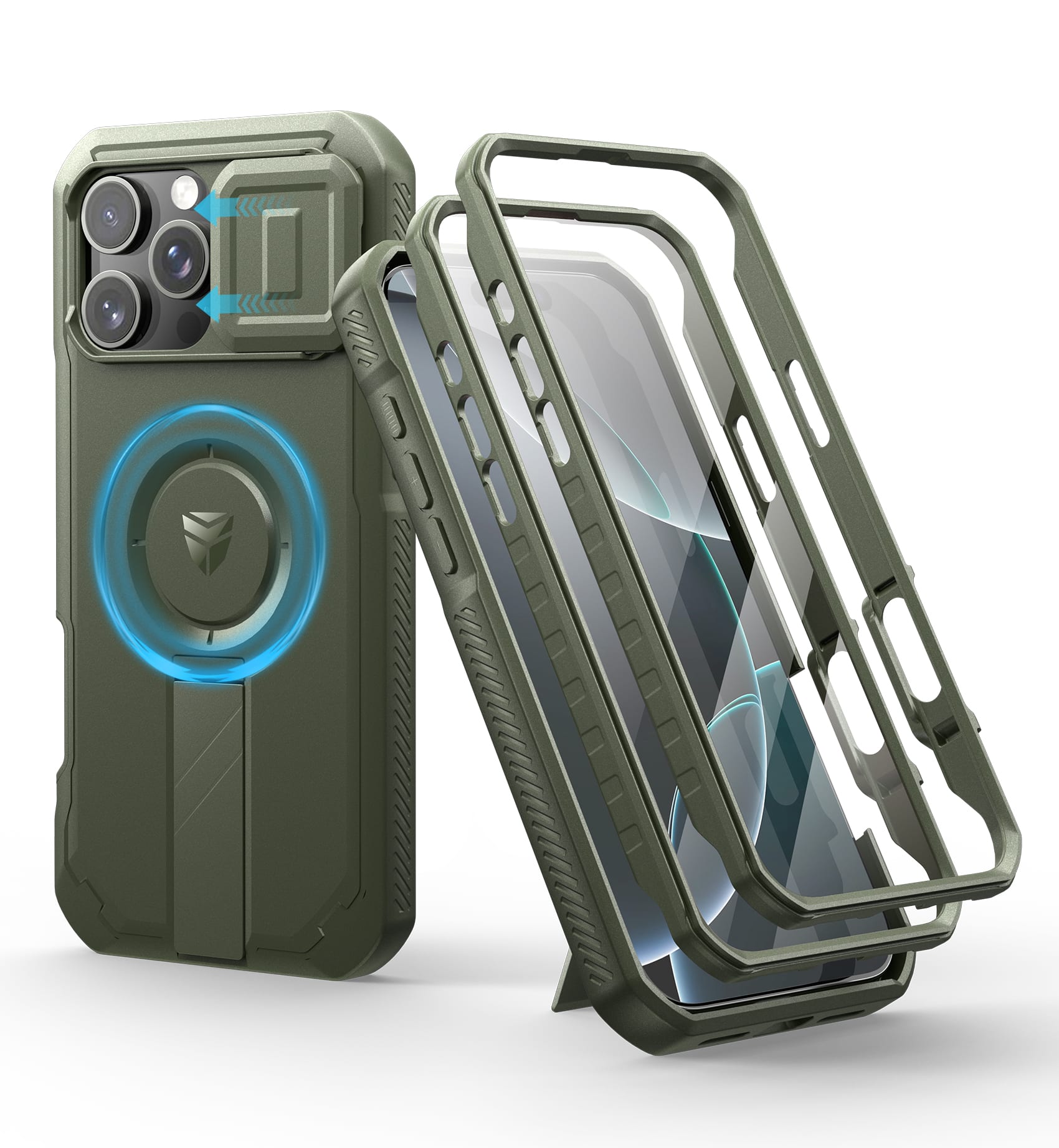 Front. dexnor - Dexnor for iPhone 16 Pro Max Case with Slide Camera Cover&Adjustable Kickstand&Built-in Screen Protector,Army Green - Army Green.