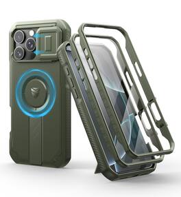 dexnor - for iPhone 16 Pro Max Case with Slide Camera Cover&Adjustable Kickstand&Built-in Screen Protector - Army Green