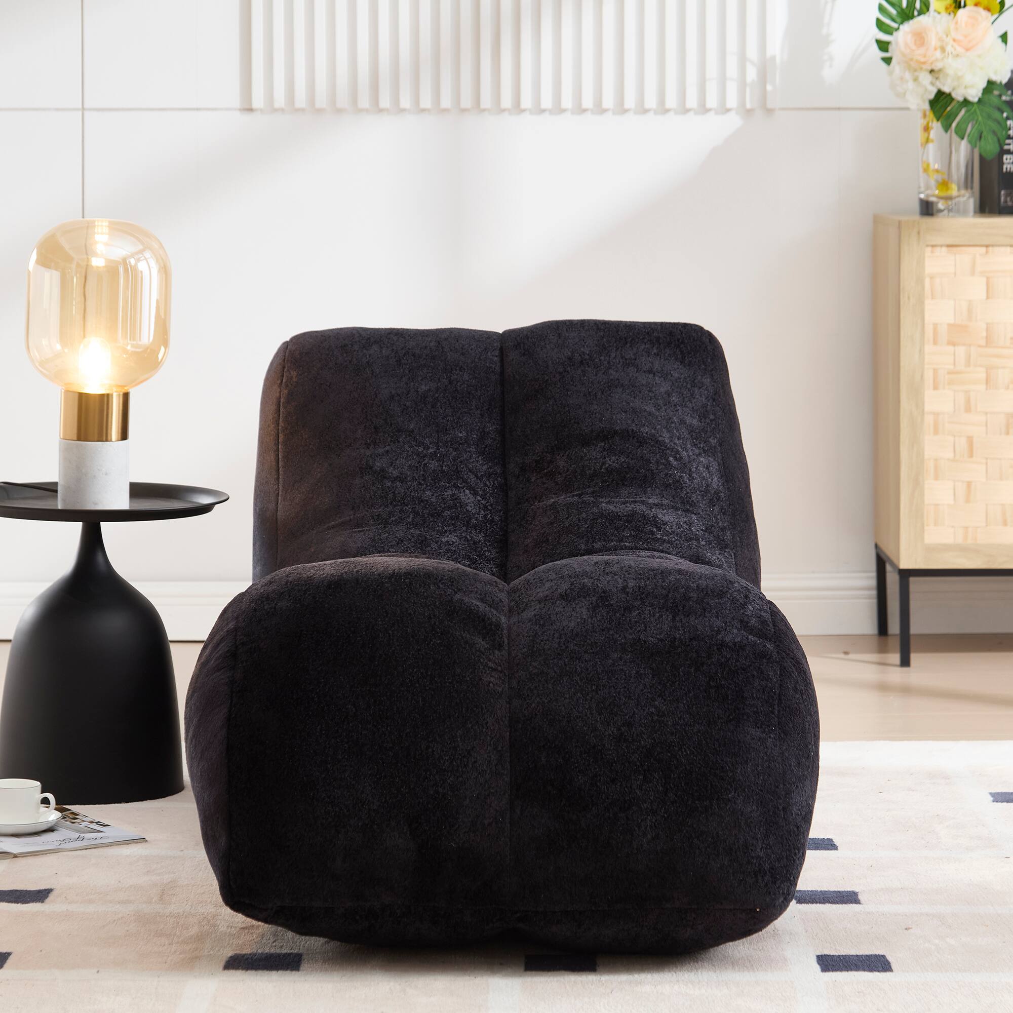 Left. MOOSOO - Chaise Lounge Chair Indoor, Lazy Bean Bag Chair for Adults, Modern Suede Floor Sofa for Living Room, Bedroom - Black.