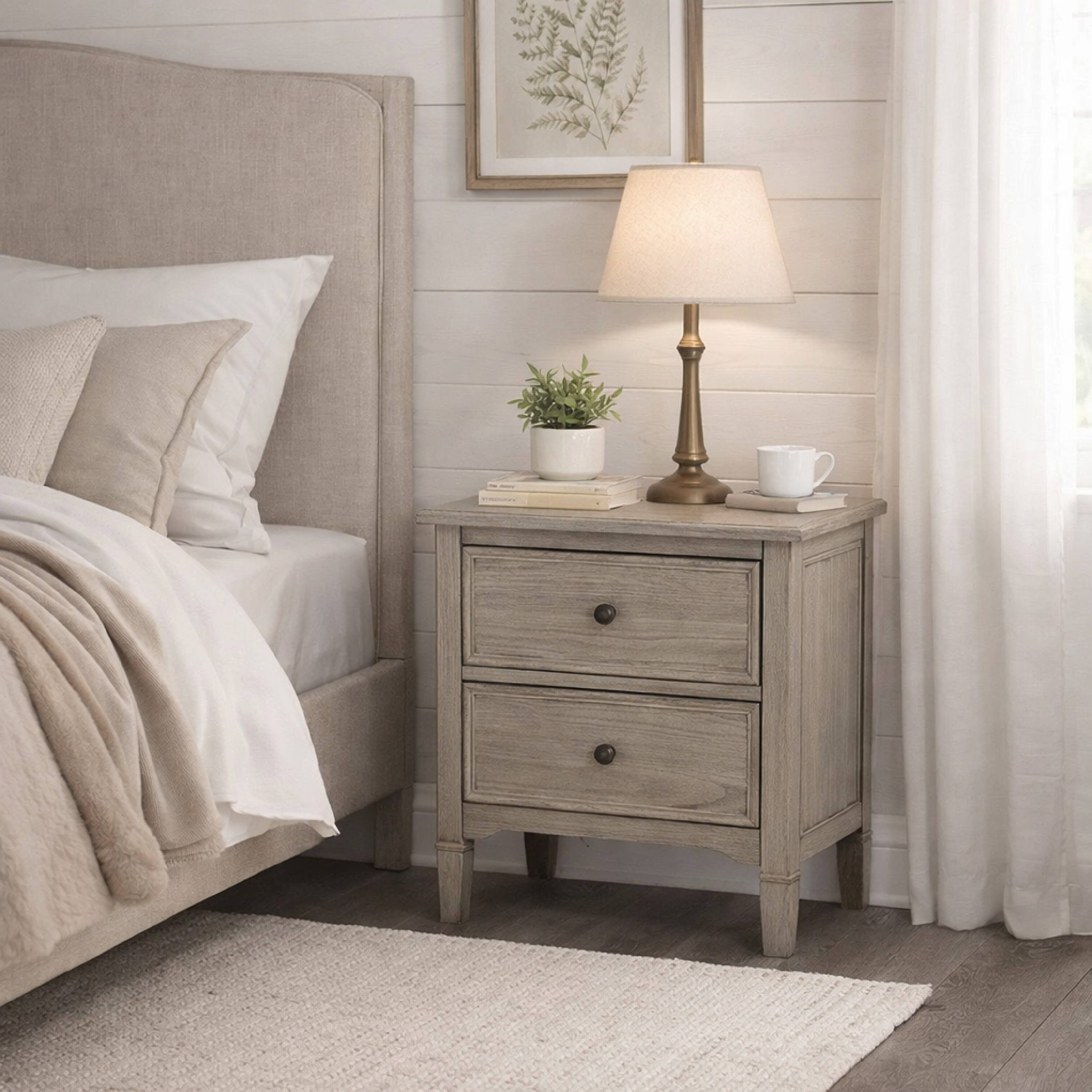 Alt View 8. Manhattan Lane - 2 Drawer Wooden Nightstand with Round Knobs - Gray.