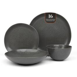 Larder & Vine - 16-Piece Urban Dinnerware Set for 4, Ceramic Stoneware Made in Portugal - Charcoal Gray