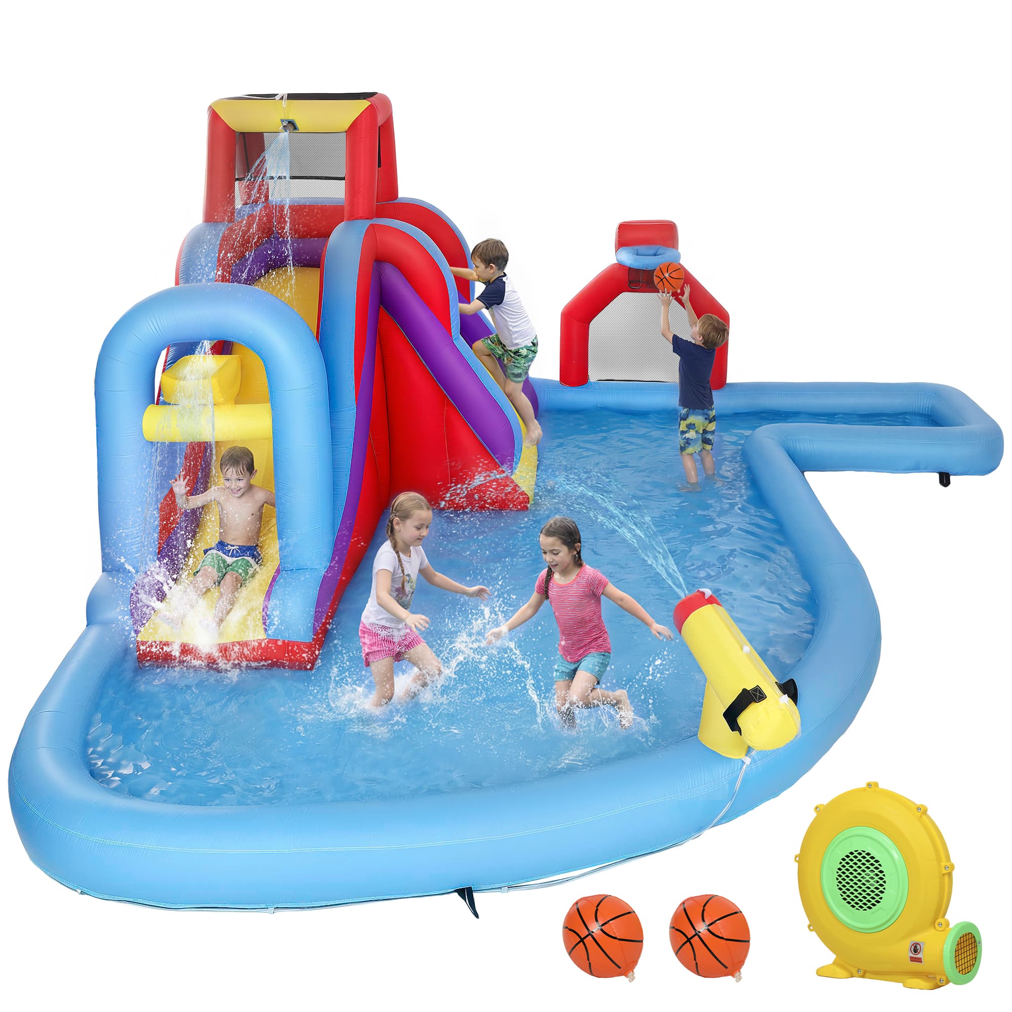 Angle. Loheer - Loheer Inflatable Water Slide Bounce House Splash Pool Kids Backyard Playground Heavy Duty Oxford Cloth Blower Included.