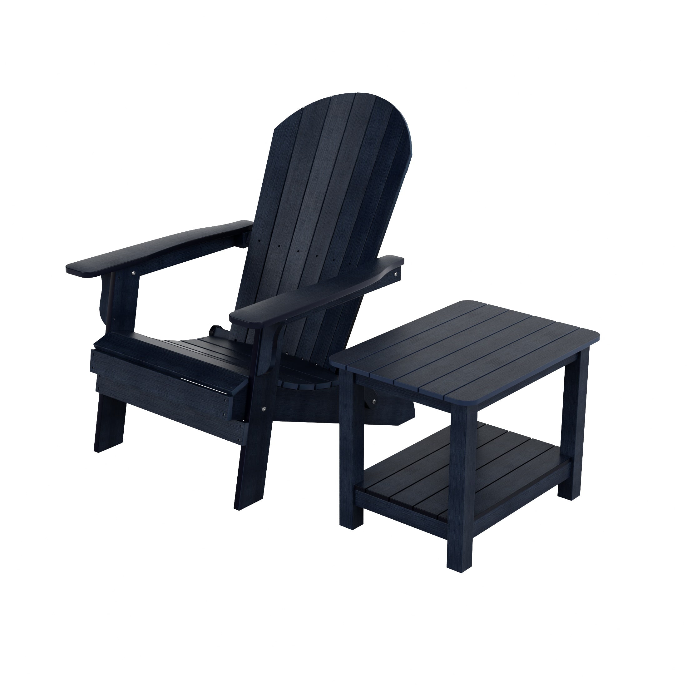 WestinTrends - Tuscany HIPS Outdoor Folding Adirondack Seashell Chair With Side Table - Navy Blue