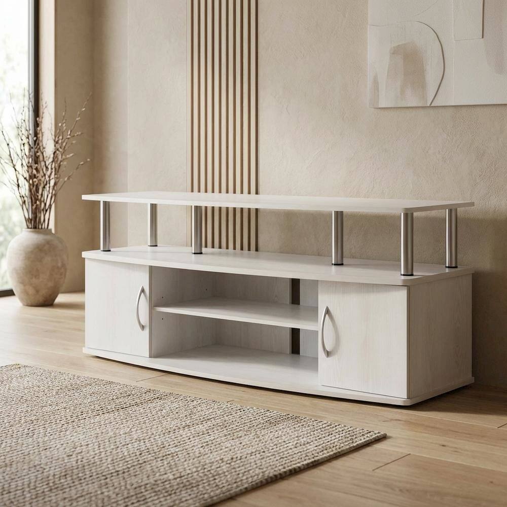 Left. FurniFact - Stylish White Oak Entertainment Center for TVs Up to 55-In - White Oak/Stainless Steel.