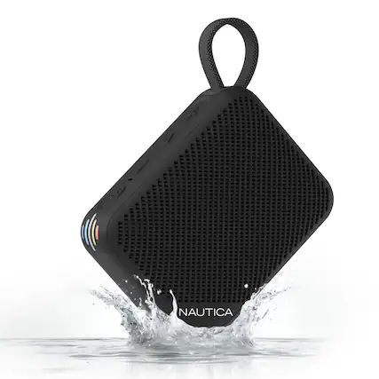Front. Nautica - Nautica Nayman SP500 Portable Bluetooth Speaker, 12W Sound, Waterproof, 9H Playtime, Shower, Outdoor (Black) - Black.