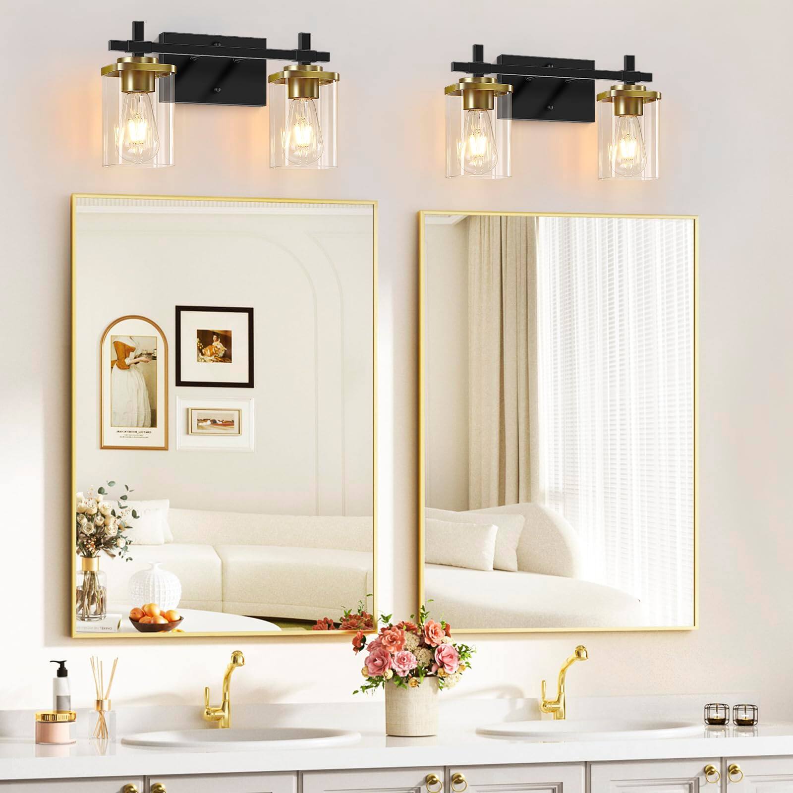 Alt View 3. Dazzling Pops - s And Bathroom Light Over Mirror With Square Glass Shade Metal Base Wall Vanity Lights For Bedroom Stairs L - Black 4-Lights.