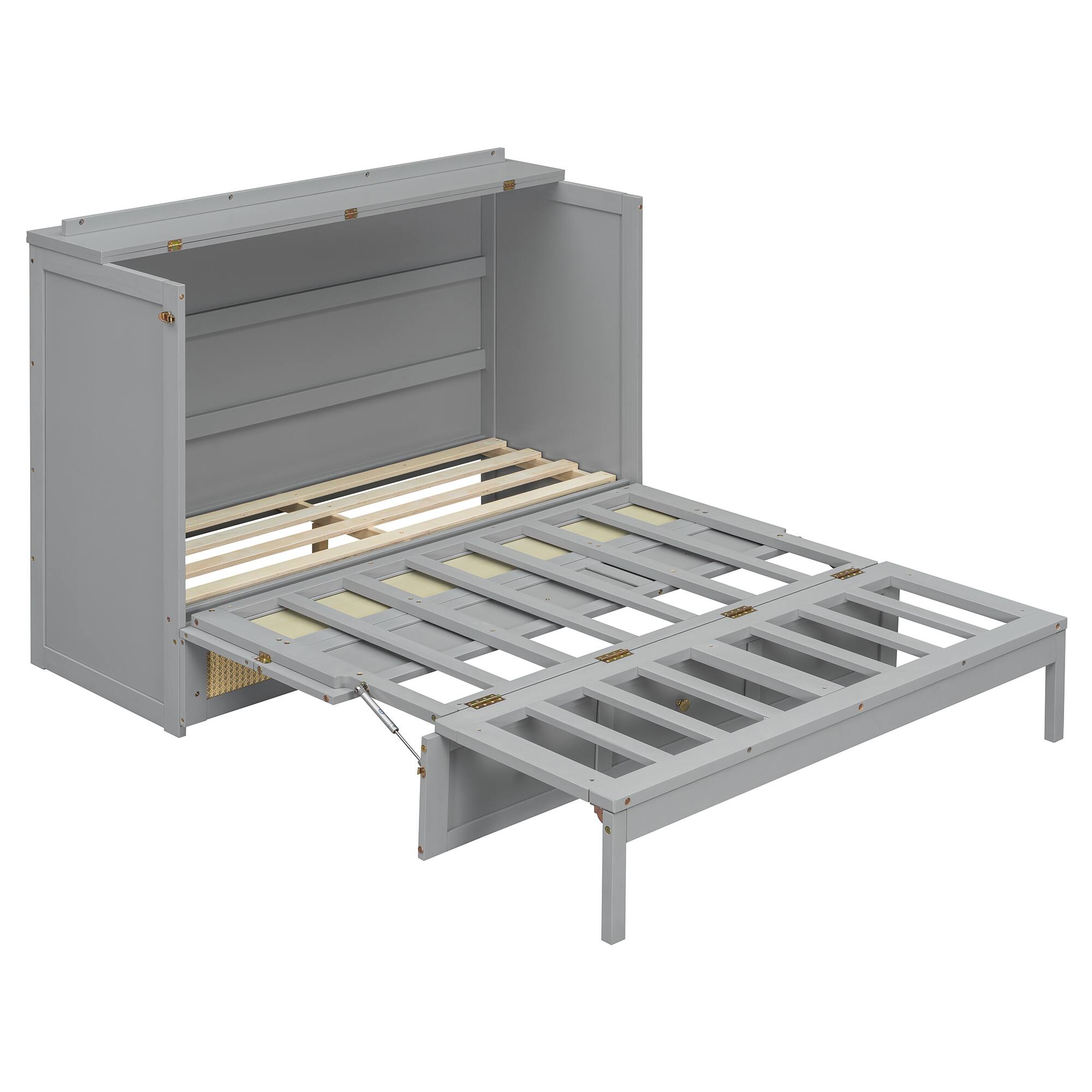 Angle. Whisen - Full Size Murphy Bed,Space-Saving Foldable Bed Frame with Storage Drawers - Gray.