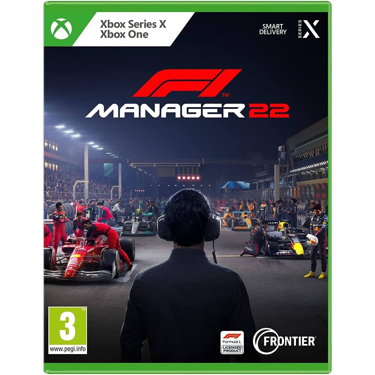 Xbox Series X Xbox One  
SMART DELIVERY  
F1 MANAGER 22  
www.pegi.info  
Formulal LICENSED PRODUCT  
FRONTIER - E (Everyone)