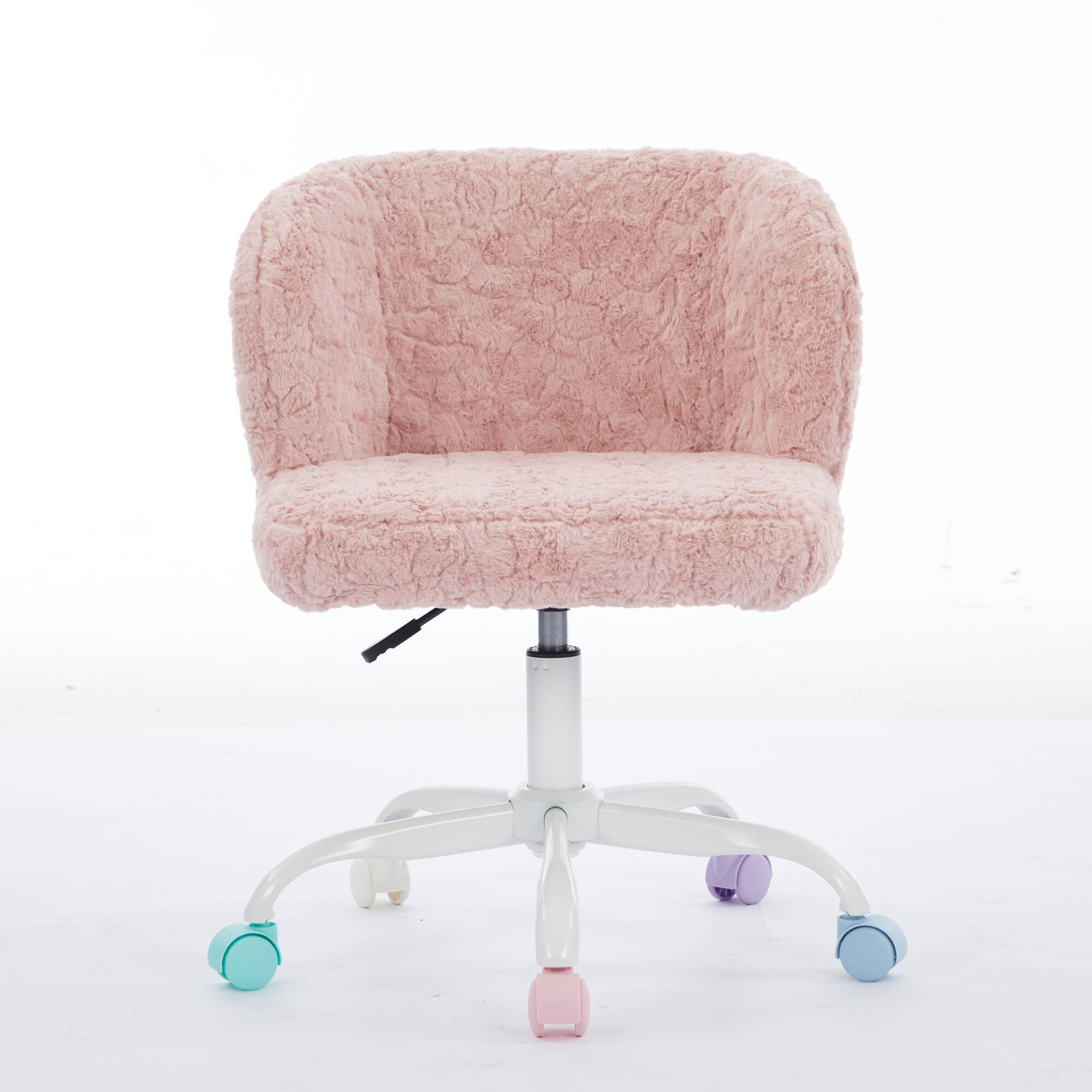 Left. GOODSILO - Faux Fur Swivel Office Chair with Ergonomic Design and Adjustable Height for Home Office or Vanity Use - Pink.