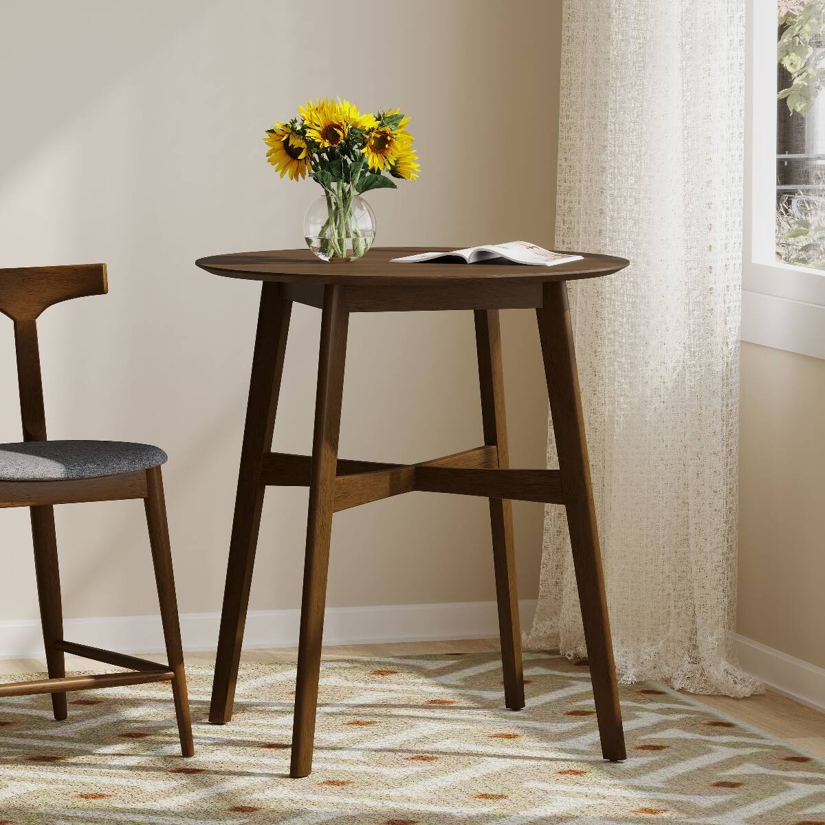 Loheer Round Counter Height Dining Table, Walnut Brown Engineered Wood ...