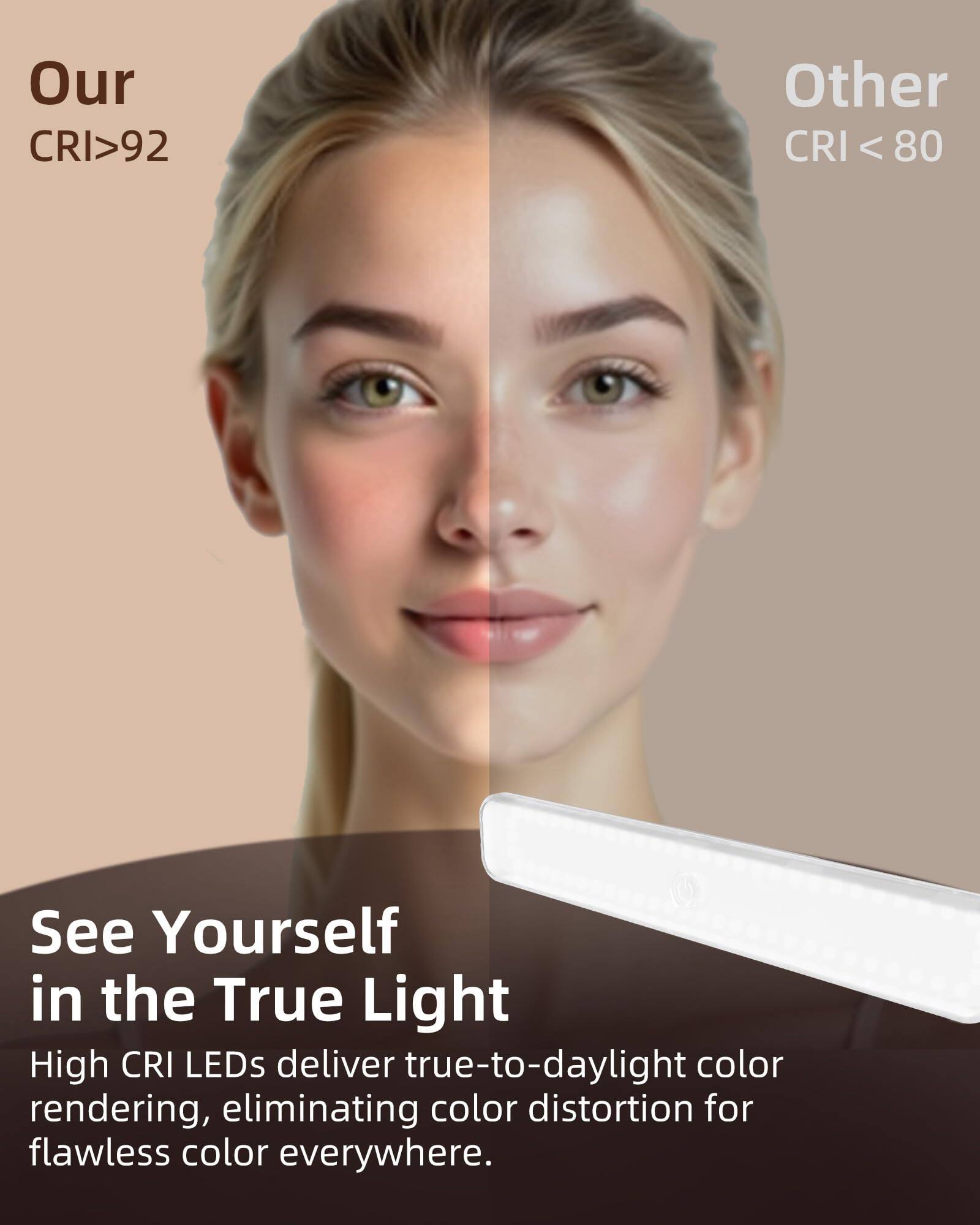 Our CRI > 92  
Other CRI < 80  

See Yourself in the True Light  

High CRI LEDs deliver true-to-daylight color rendering, eliminating color distortion for flawless color everywhere.
