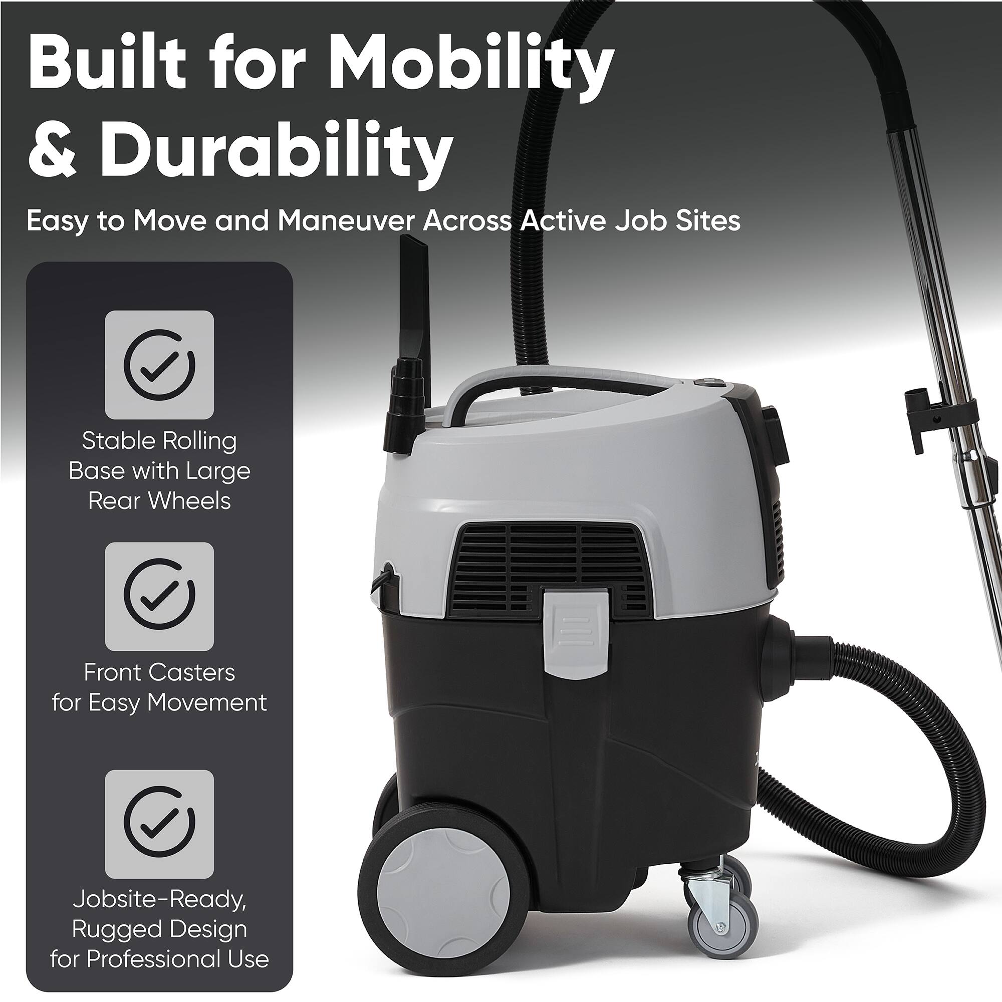 Built for Mobility & Durability

Easy to Move and Maneuver Across Active Job Sites

- Stable Rolling Base with Large Rear Wheels
- Front Casters for Easy Movement
- Jobsite-Ready, Rugged Design for Professional Use