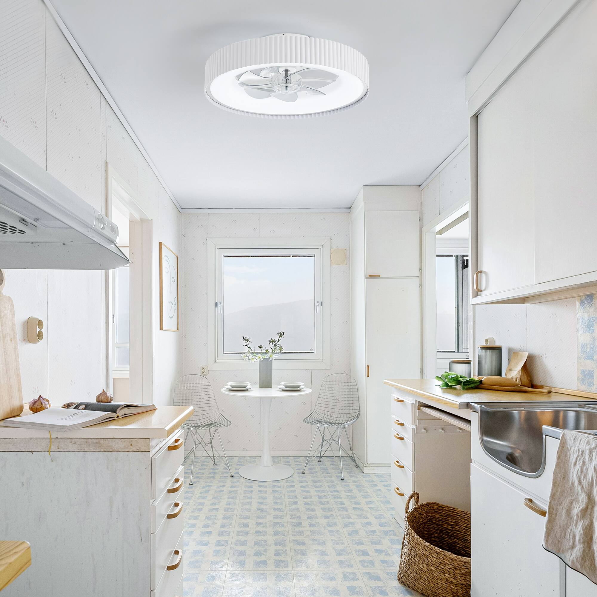 Alt View 1. Breezary - 19-Inch Caged Ceiling Fan with 7 PC Blades, 3 Color  Light, DC Motor, 6-Speed Remote Control, Memory Function - Matte White.