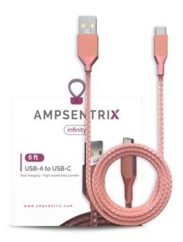 Ampsentrix - 6 ft USB Type C To USB Type A Cable (Infinity) - Pink