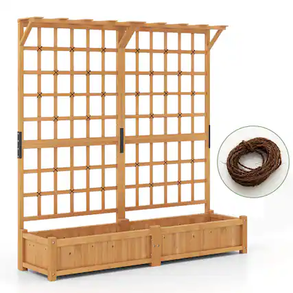 Front. Costway - Costway 71" Large Wooden Planter Container with Trellis, Hanging Roof 4 Drainage Holes - Beige.