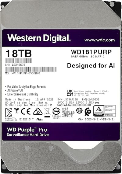 Western Digital WD Purple Pro WD181PURP 18TB 7200 RPM 512MB Cache Western Digital WD Purple Pro WD181PURP 18TB 7200 RPM 512MB Cache