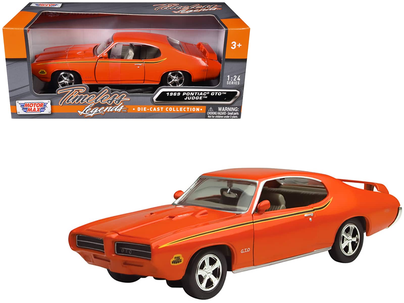 1969 Pontiac GTO Judge Orange with Stripes 1/24 Diecast Model Car by Motormax price history on PriceWatchPro