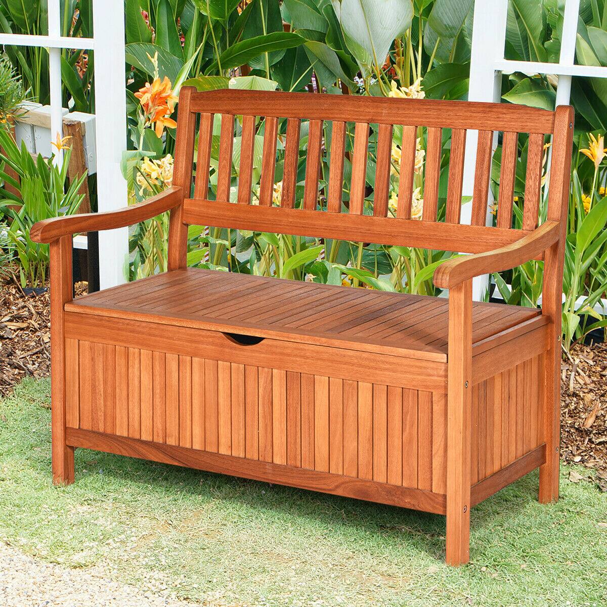 Alt View 1. Costway - Costway 42" Storage Bench Deck Box Solid Wood Seating Container Tools Toys W/Backrest - Natural.