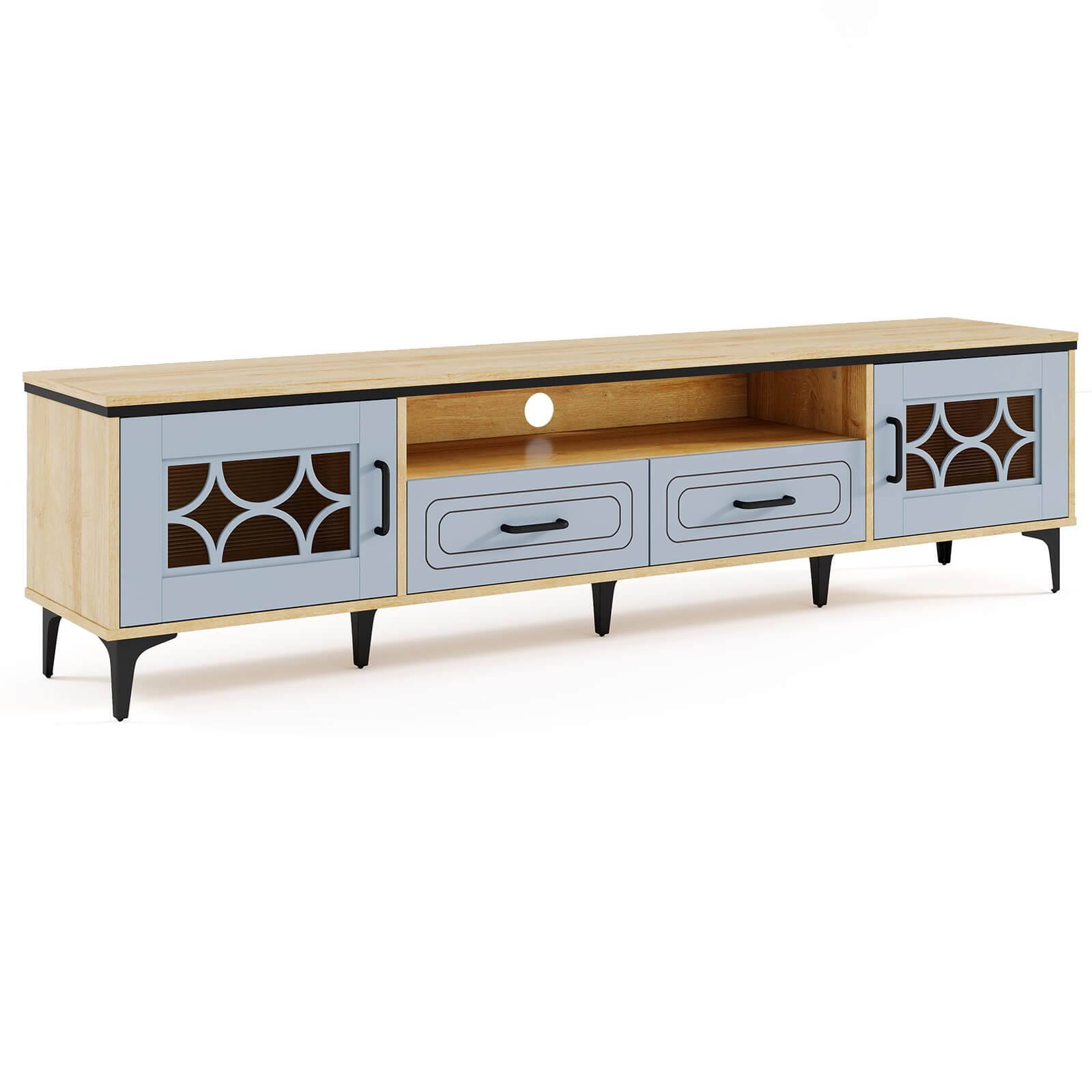 Alt View 9. Costway - Costway 71" TV Stand for TVs up to 80" with Open Compartment Side Cabinets & Drawers - Beige.