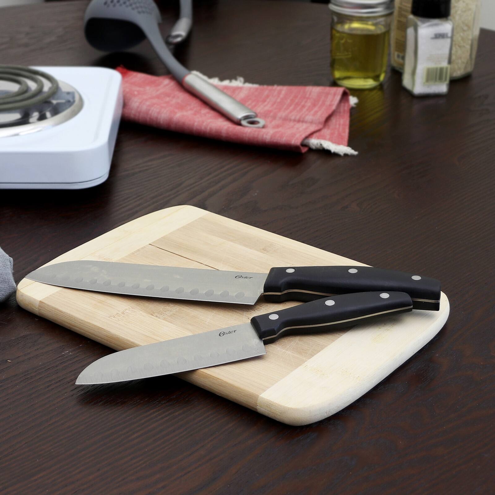 Alt View 6. Oster - Oster Granger 2 Piece Stainless Steel Santoku Knife Set with Black Handles - Black.