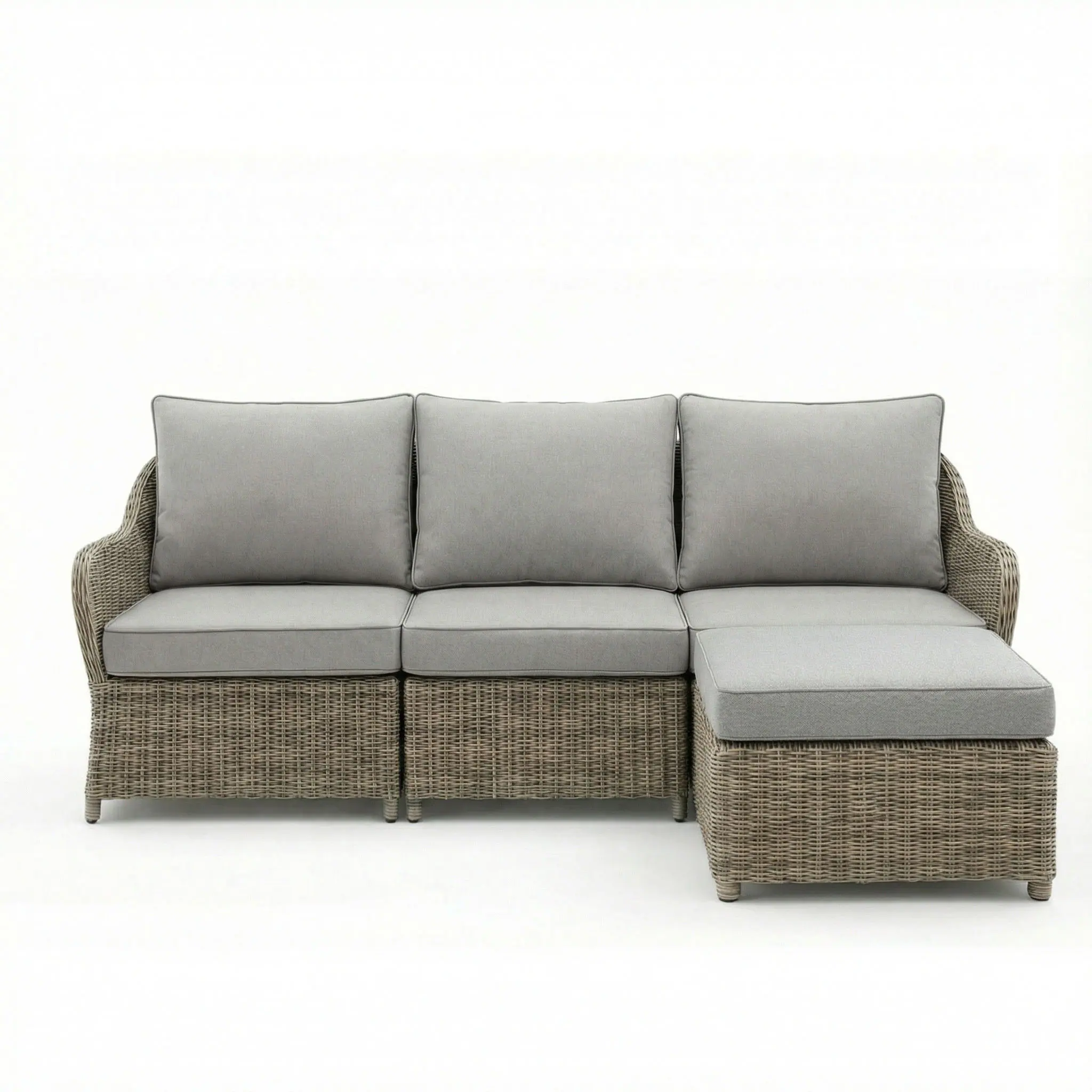Alt View 7. Martha Stewart - Lily Pond Indoor-Outdoor Modular 3-Seat Patio Sofa with Ottoman and All-Weather Cushions - Gray Cushions/Weathered Gray Frame.