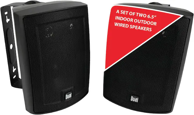 A set of two 6.5" indoor outdoor wired speakers.