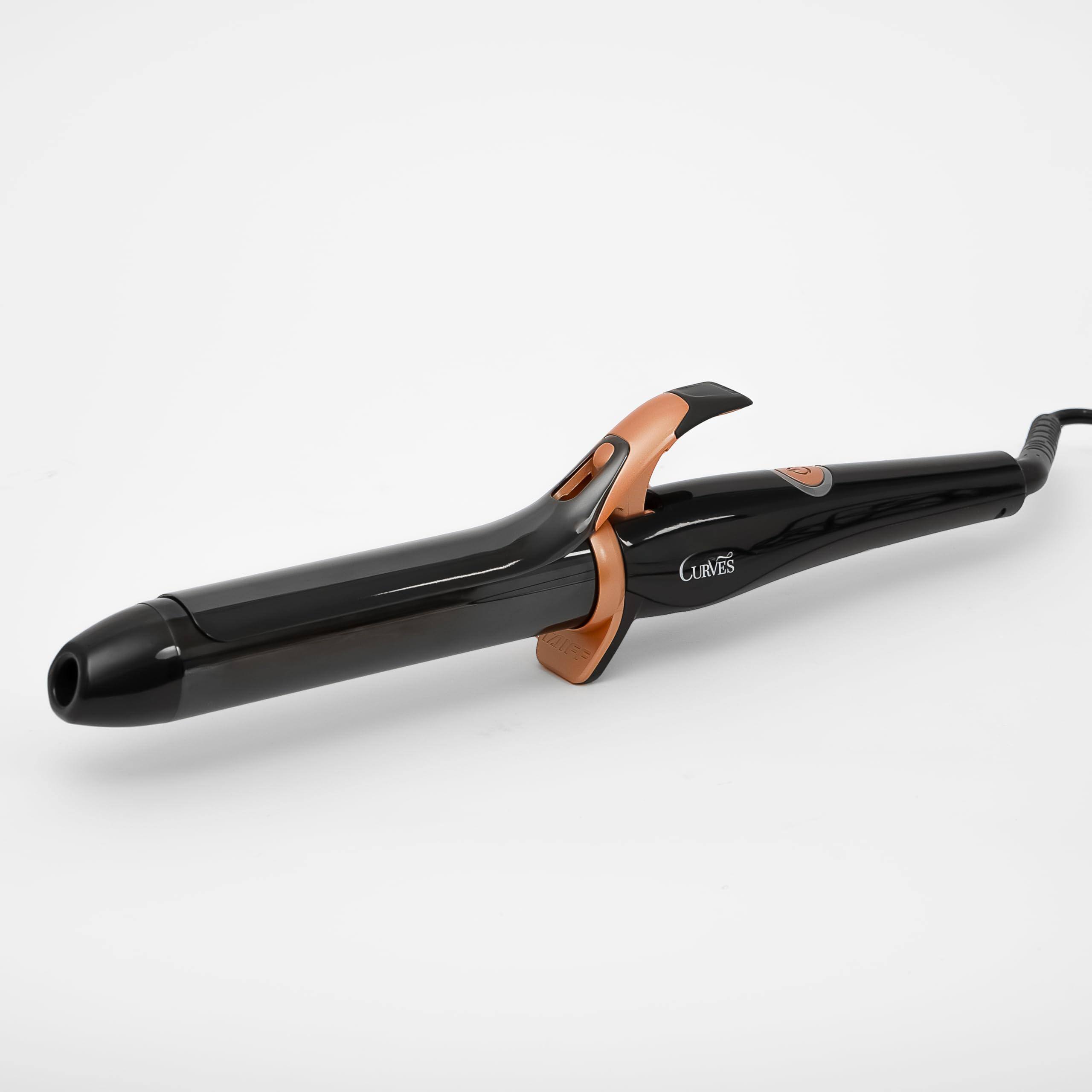 Front. Live At Space - Curves 1 1/4" Curling Iron Black Titanium Hair Curler With Clamp For Medium-loose Waves Fixed Temperature - Default.