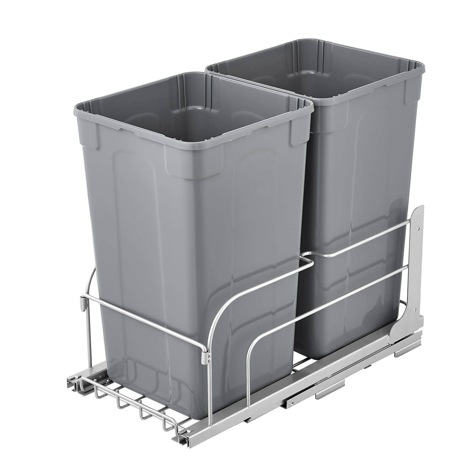 Alt View 5. VEVOR - Pull-Out Trash Can, 27 QT x2 Double Under Mount Kitchen Waste Container, Heavy Duty Garbage Recycling Bin - Grey.