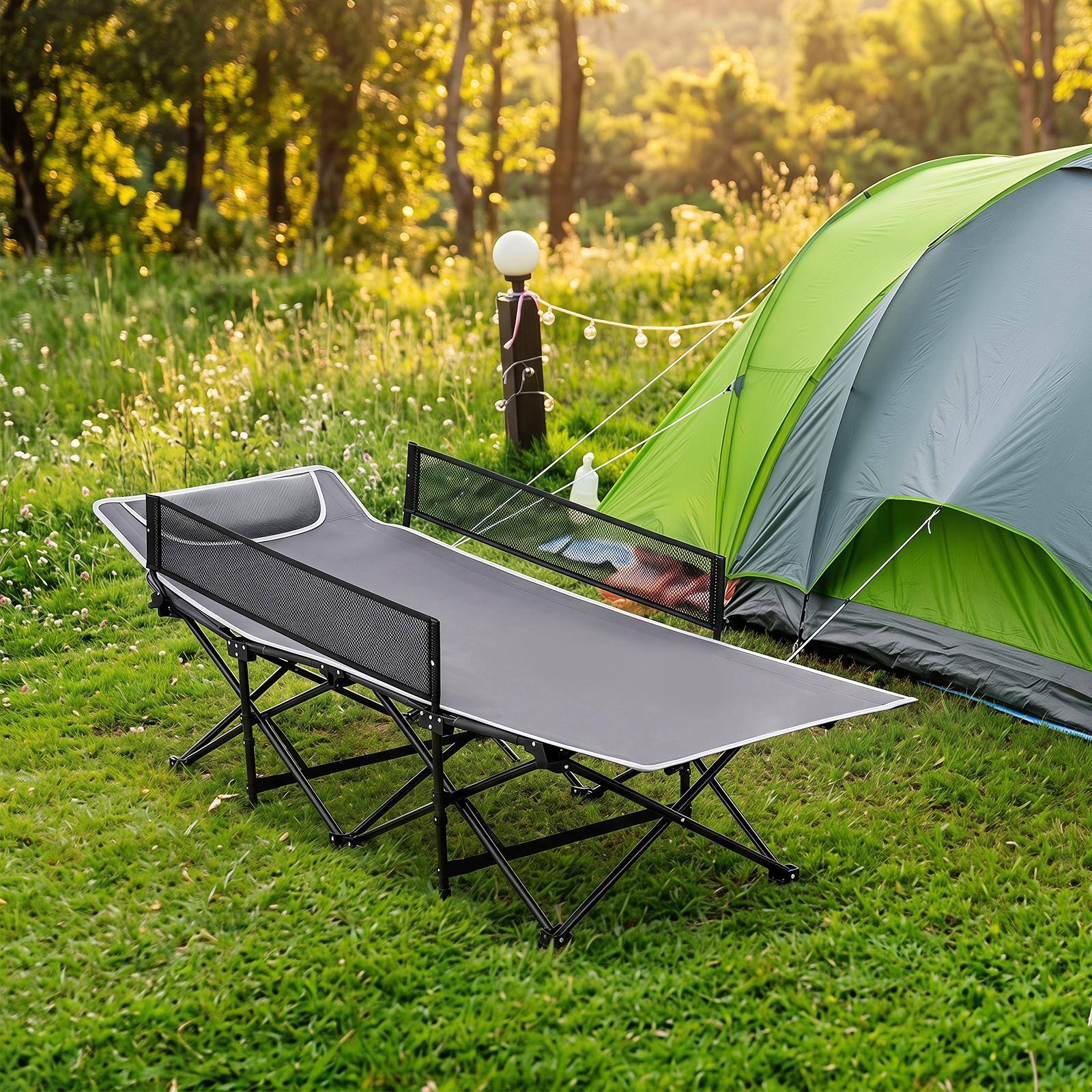 Alt View 1. Costway - Costway Foldable Camping Cot with Headrest Mesh Side Rails Carry Bag Metal Frame for Hiking - Gray.
