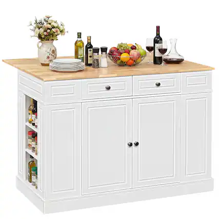 Front. Gymax - Gymax Kitchen Island Table w/ Storage Cabinet and Drop Leaf White - White.